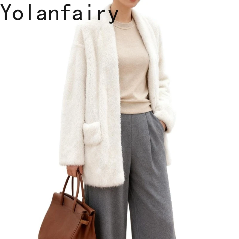 

YOLANFAIRY Роскошное женское пальто из натурального меха, зимние высококачественные куртки из натурального норкового меха для женщин, элегантные шубы средней длины