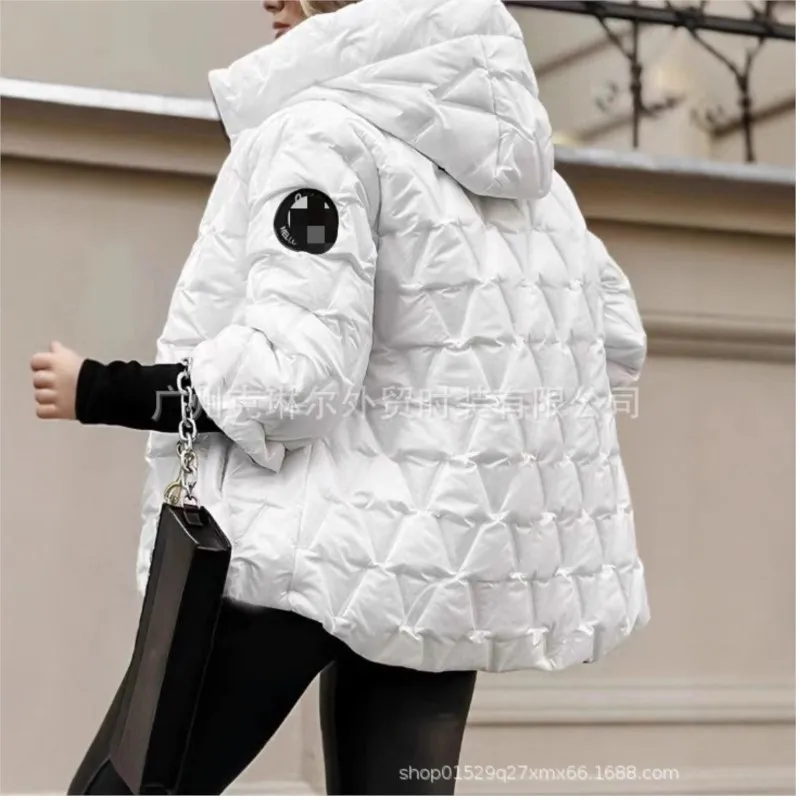 Moda de rua com capuz acolchoado casaco jaqueta para mulher 2025 inverno bolsos zíper sólido manga longa solto casaco oversized outerwear