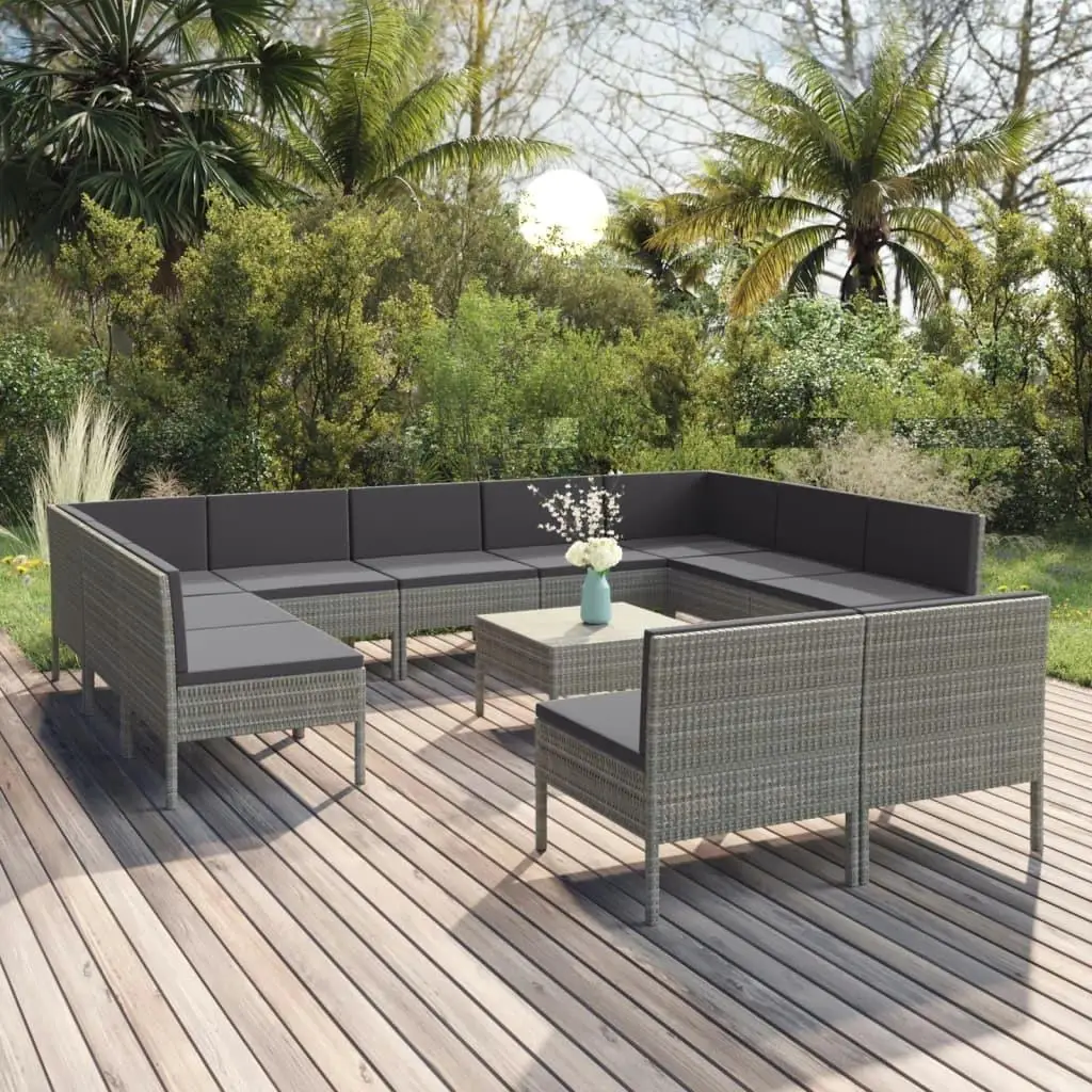 12-Piece Gray Poly Rattan Patio Lounge Set with Cushions - Outdoor Furniture Collection