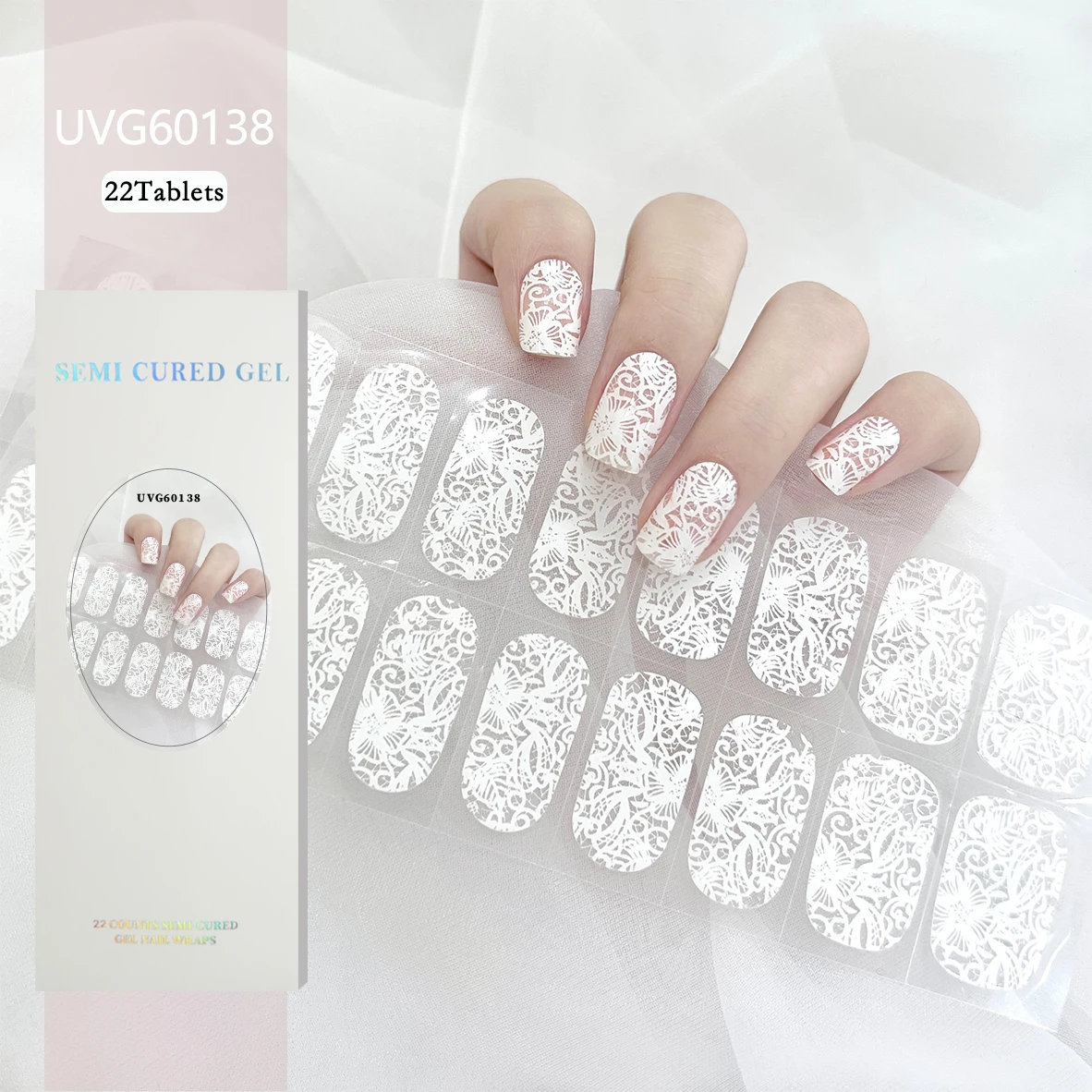 16/20 Tips Semi-geharde nagelwraps Eenvoudige kleurkleefstof Waterdichte langdurige gelnagels Stickers set voor UV-lamp Manicure nodig