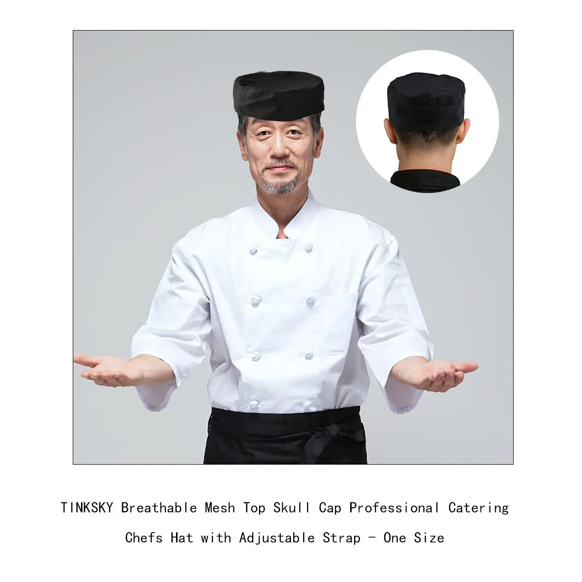 TINKSKY 통기성 메쉬 해골 전문 케이터링 요리사 모자(조절 가능한 스트랩 포함) - 원 사이즈(검은색)