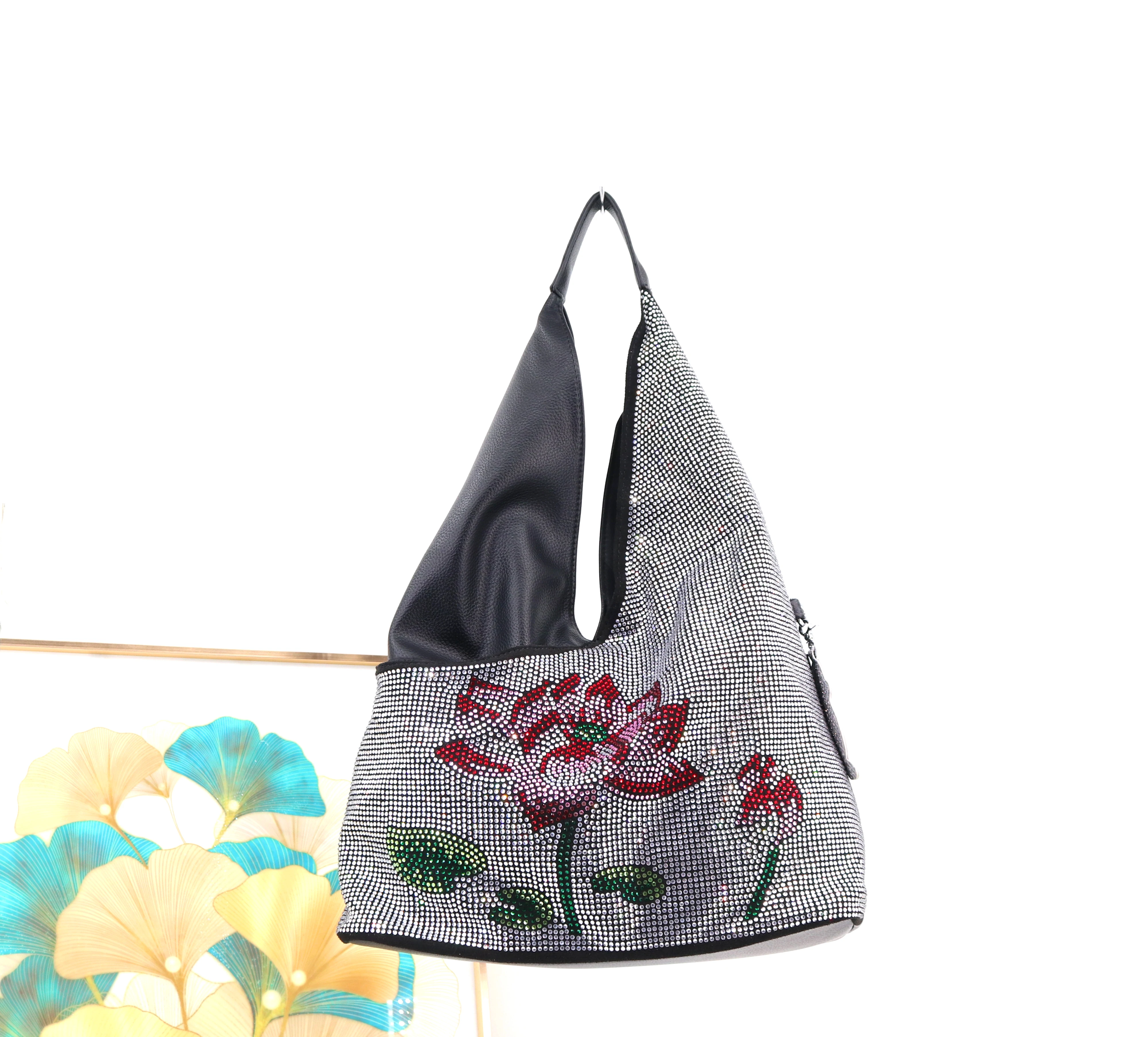 حقيبة يد نسائية عصرية مرصعة بأحجار الراين حقيبة كتف نسائية مصممة فاخرة حقيبة يد ذات سعة كبيرة حقيبة يد نسائية ناعمة للسيدات