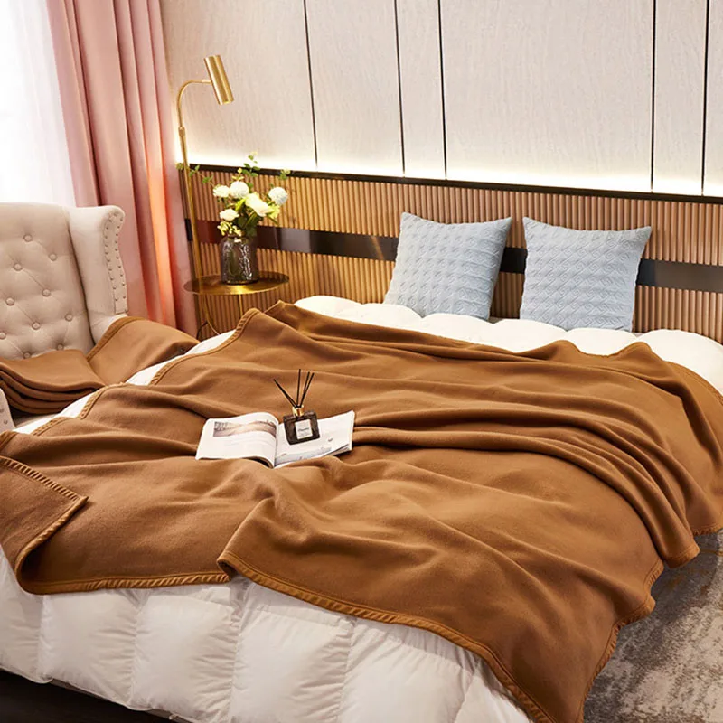 Double Sided Velvet Camel Colored Blanket for Home Soft Cozy Keep Warm Sofa Cover Four Season Universal Queen Double Bedspreads