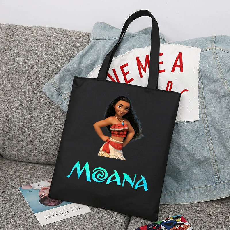 Disney Moana Cartoon Fashion Large Capacity Canvas Shoulder Bag Women's Casual Tote Kids Student Handbag Shopping