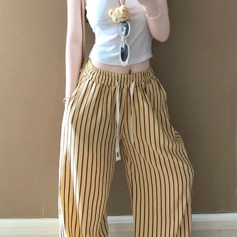 Pigiama a righe Ins Pantaloni da passeggio lunghi casual larghi da donna estivi Pantaloni da casa per camera con aria condizionata sottili e confortevoli Comfort