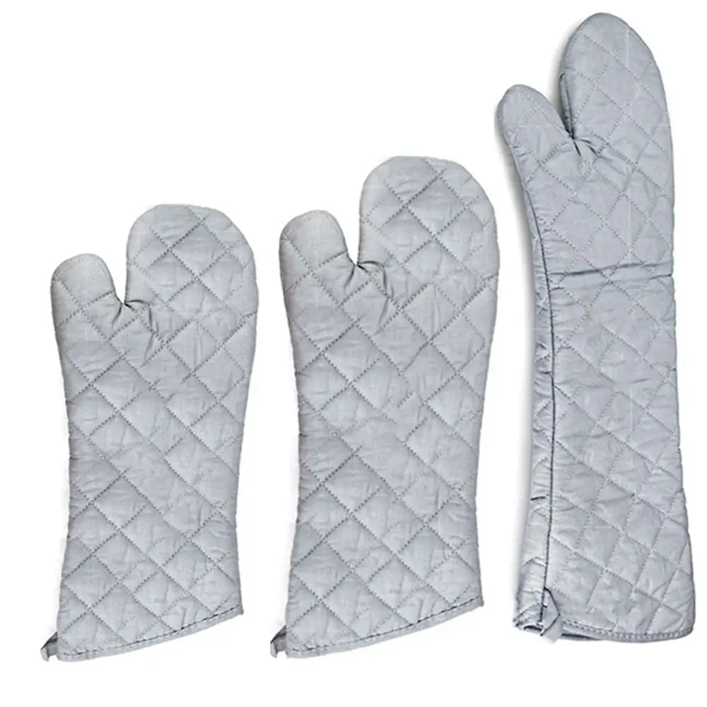 Heat Resistant Long Cotton Oven Mitts Thickened Insulated Kitchen Microwave Mittens Angled Cuff Cotton Lining