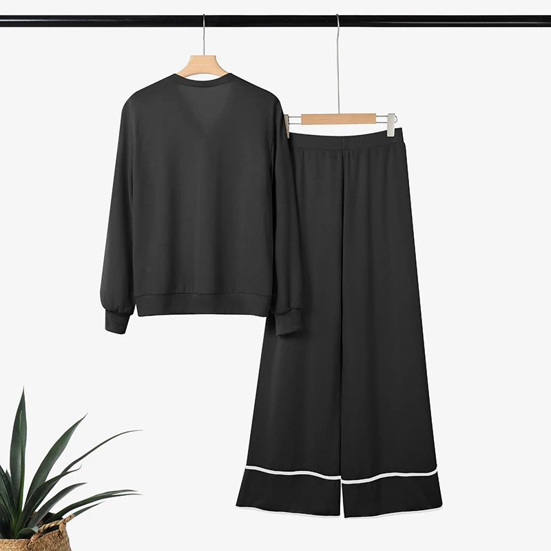 ZANZEA Autumn Women Fashion Pant Sets Long Sleeve V-Neck Shirts and Long Wide Leg Pants Casual Loose 2pcs Elegant 2 Piece Outfit