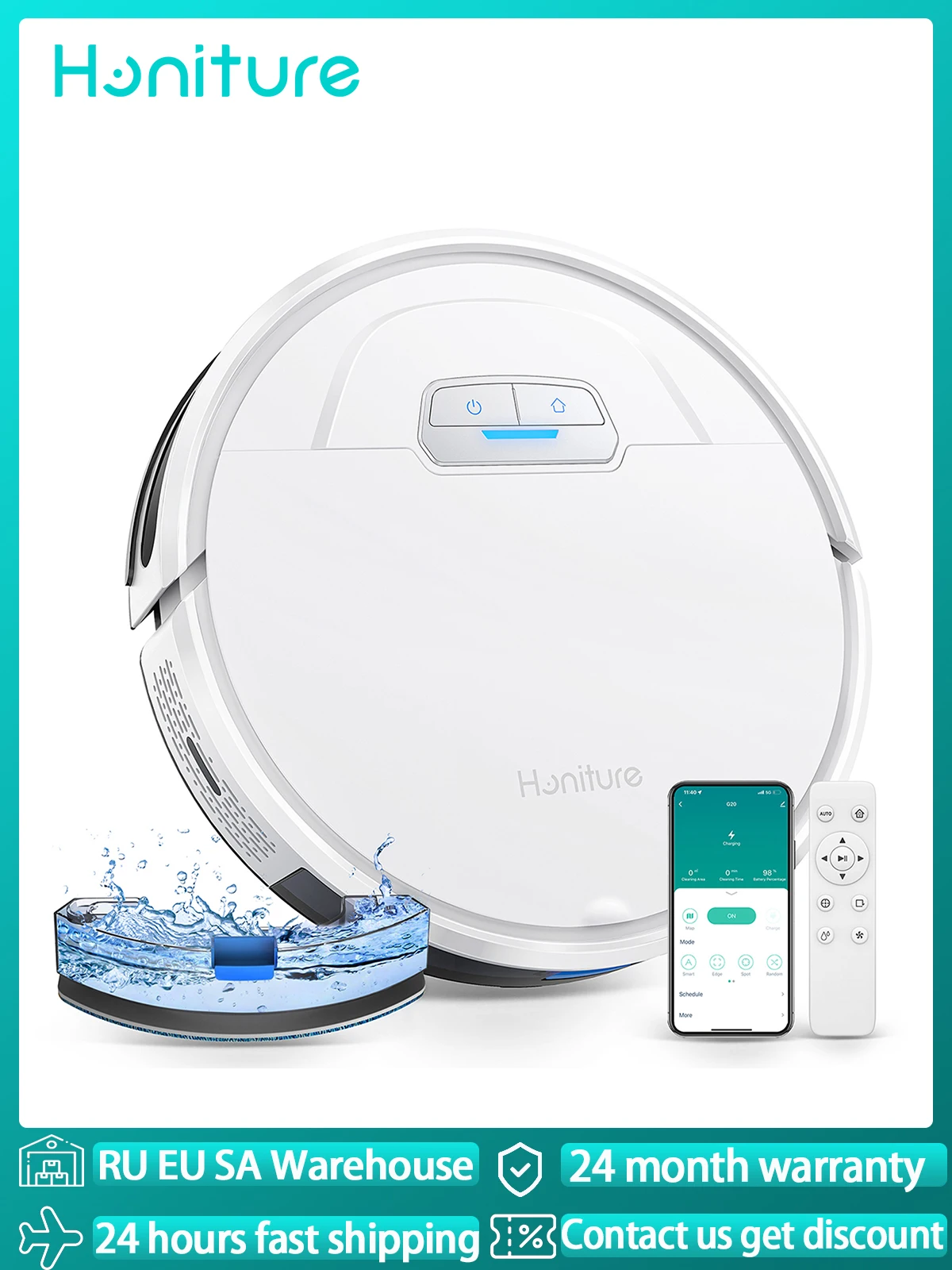 

HONITURE Robot Vacuum Cleaner 4000Pa Smart Home Mop Sweeping & Dragging Integrated Self-Charging App&Remote&Voice Control