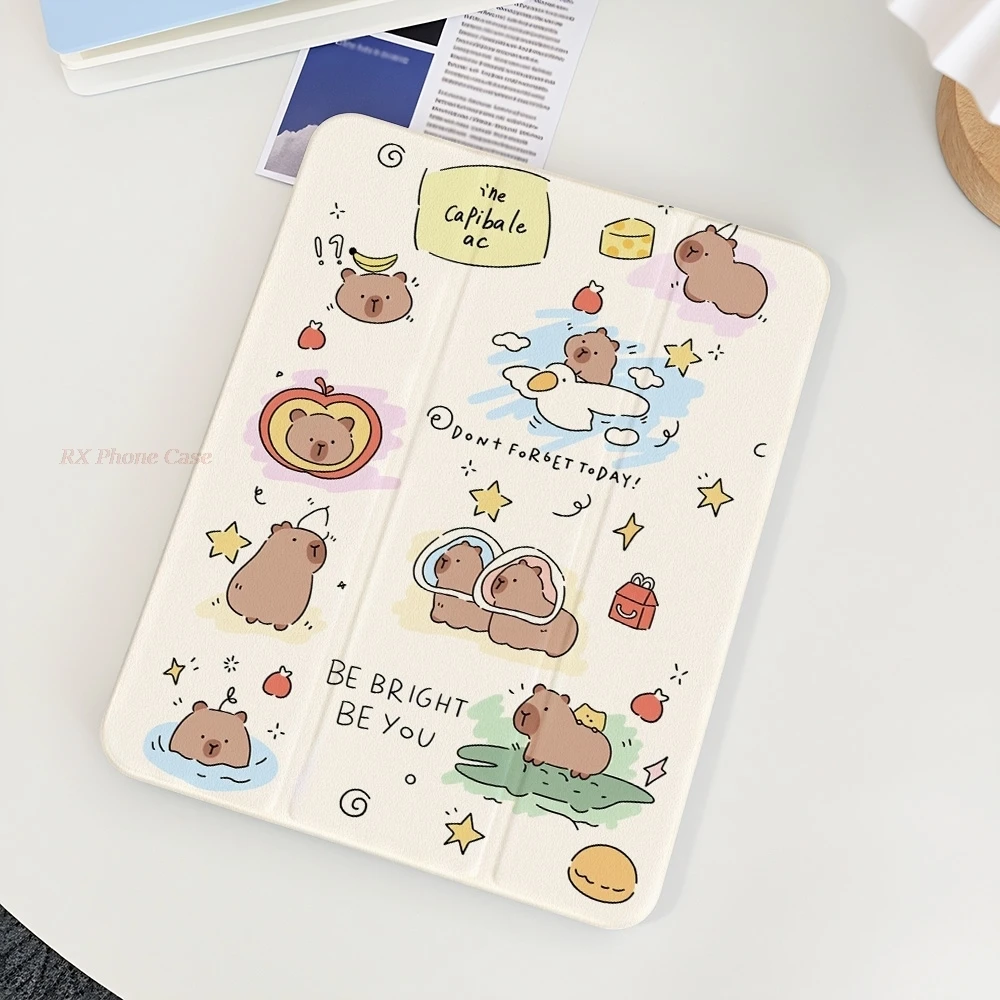 Cute Capybara Table Case For Samsung Tab S9 Plus S9 FE Plus S10 Plus A9 A11 Plus S7 Plus S8 Plus A8 S7 FE S6 Lite Tri-fold Stand