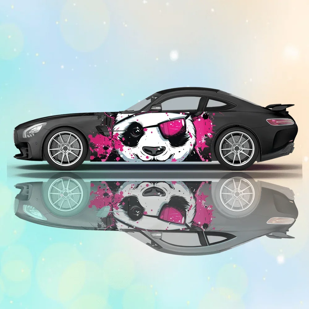 Panda with Sunglasses Star Splash Car Vinyl Wraps Decal Self-adhesive PVC Sticker Suitable for Trucks SUV Decor Auto Accessories