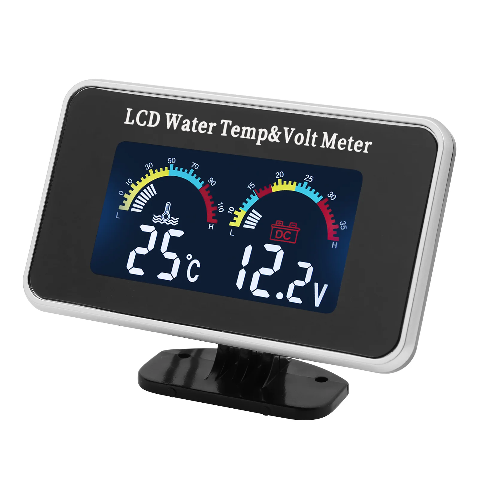 LCD 12/24V Water Temperature Meter Voltmeter 2in1 Water Temp Gauge with 10mm Temperature Sensor Automobile Electronic Universal