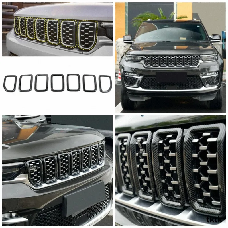 For Jeep Grand Cherokee L 2022 2023 2024 2025 Carbon Style Middle Central Grille Panel Frame Cover Trim Car Styling