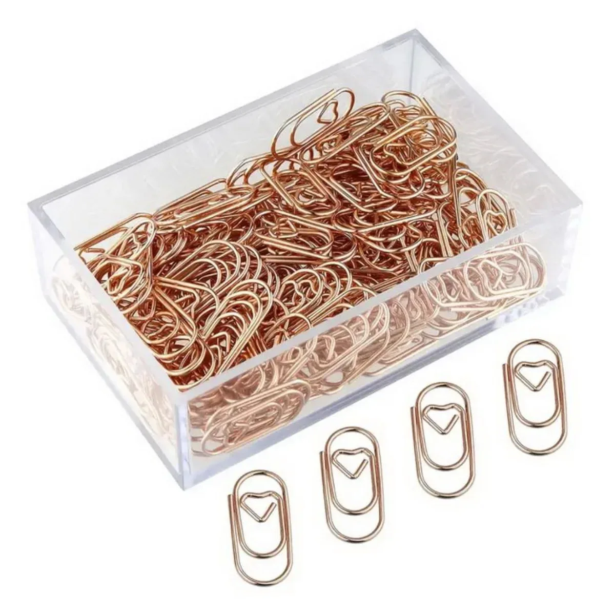 

Маленькие розово-золотистые скрепки в форме сердца с держателем из жести для офиса, школы, домашнего стола, органайзеры, набор зажимов с тематикой любви