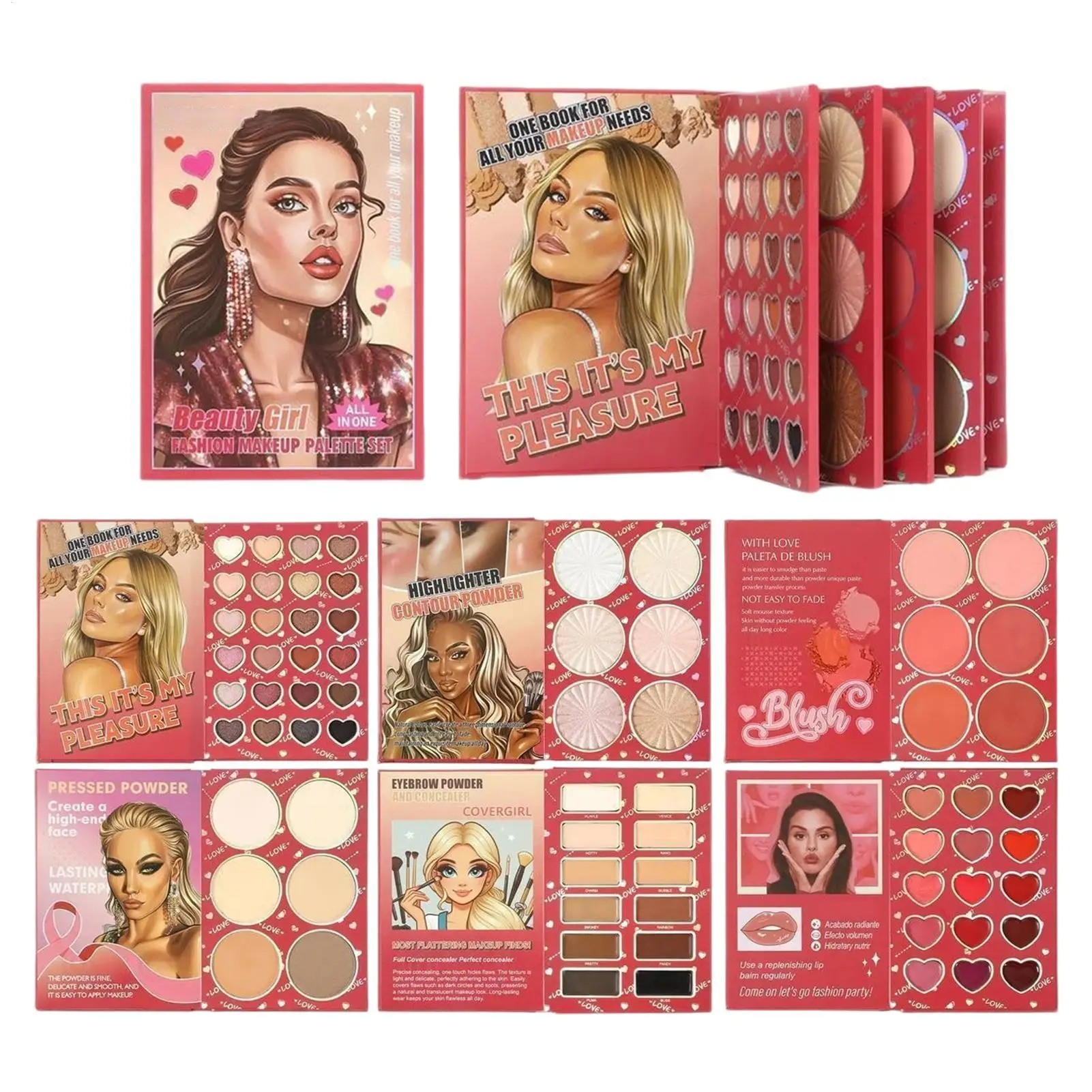 多機能アイシャドウパレット マット＆パール調ブラッシュハイライター付き メイクアップコスメキット 6パネル マット＆シマー