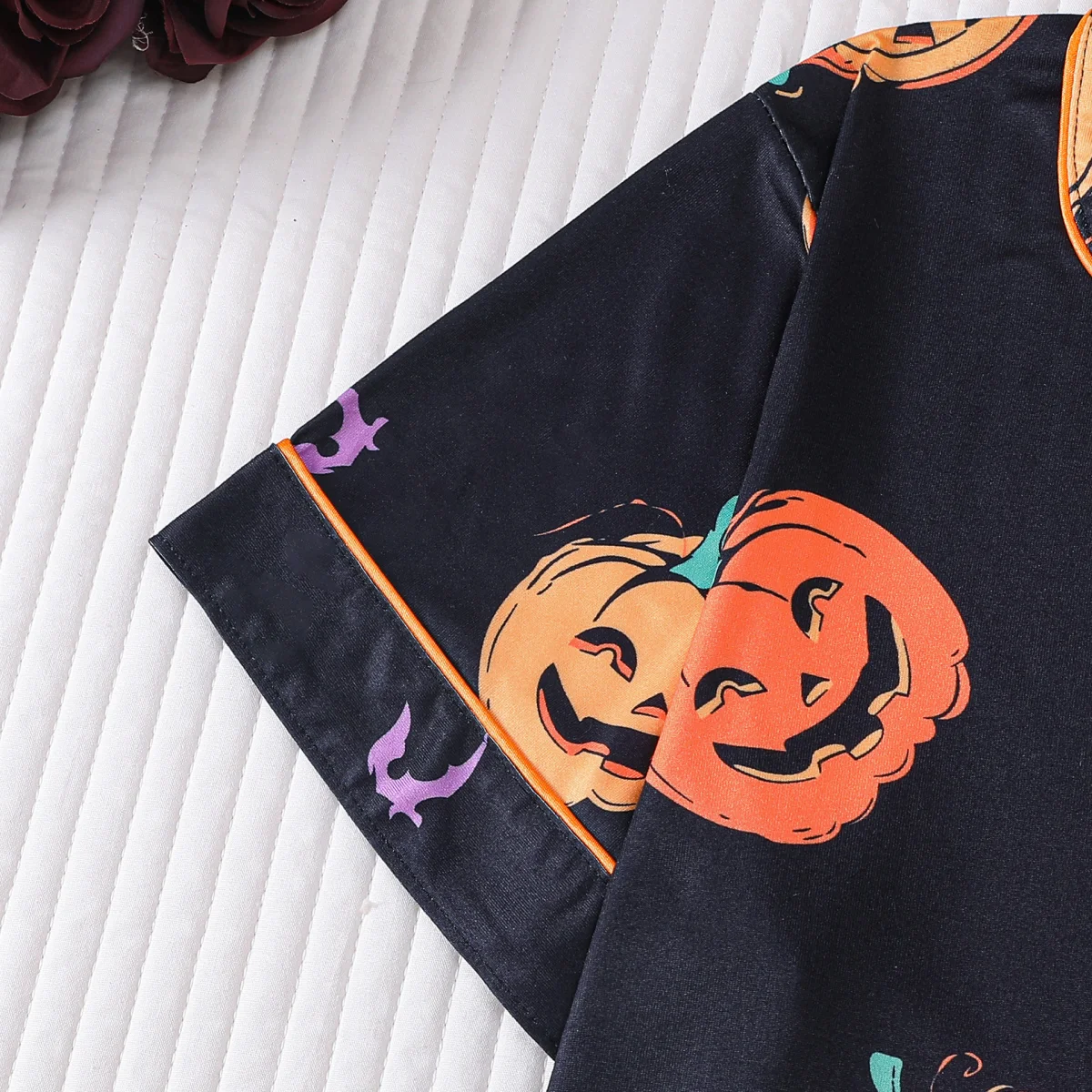 Piżama na Halloween z nadrukiem dyni, z klapami, krótkim rękawem, szortami, zestaw odzieży domowej, ubrania do noszenia w domu.