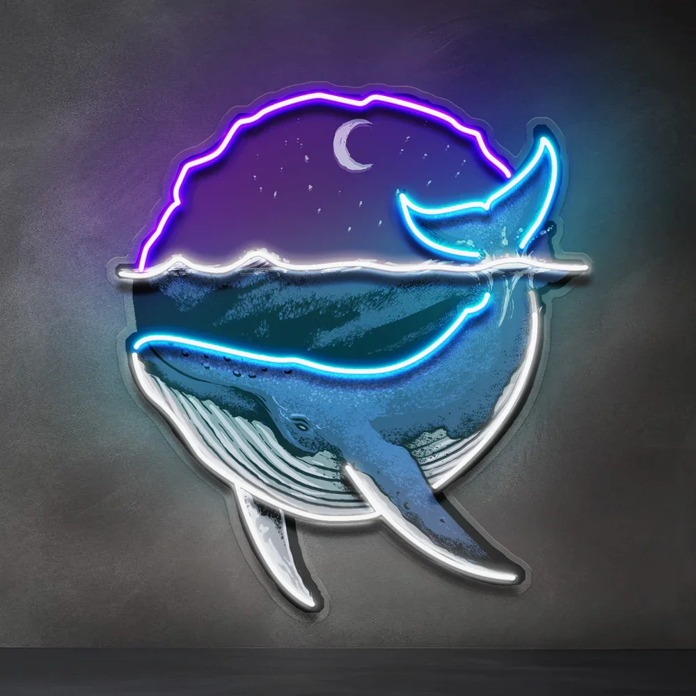 Blue Whale Ocean LED Neon Sign Wall Art Decor Bedroom Nursery Cute Animal Sign Birthday Gift for Children