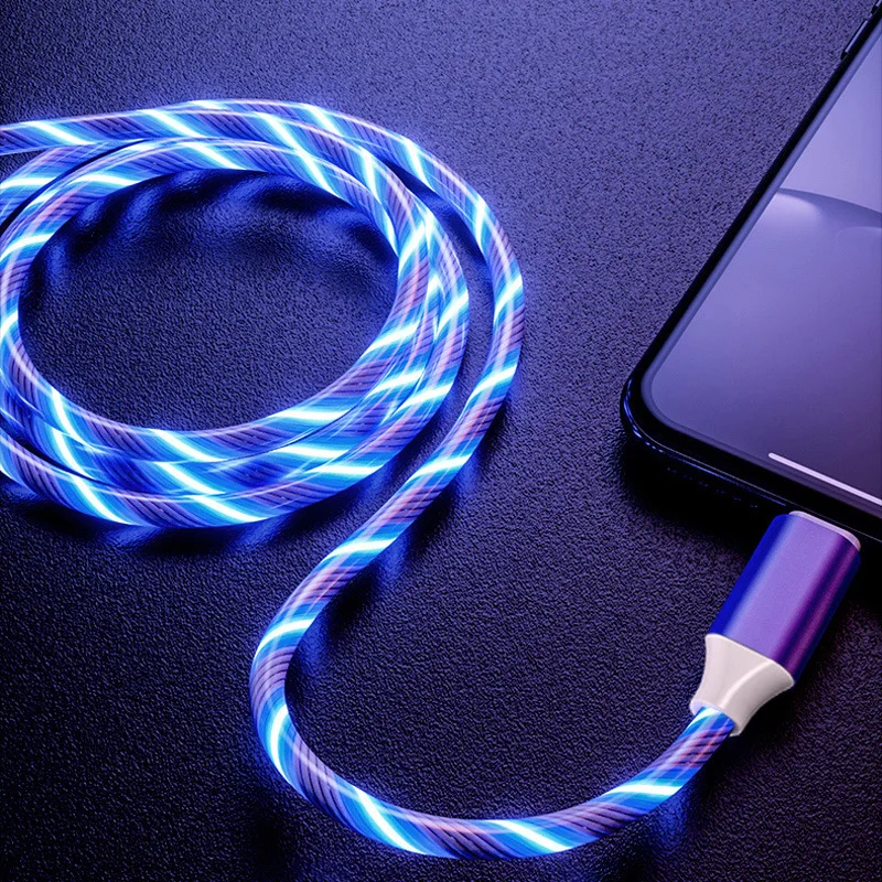 Metal Streamer Data Cable Suitable for Micro Type C Marquee Luminous Intelligent Power-off 2.4A Fast Charging Keyboard Cable