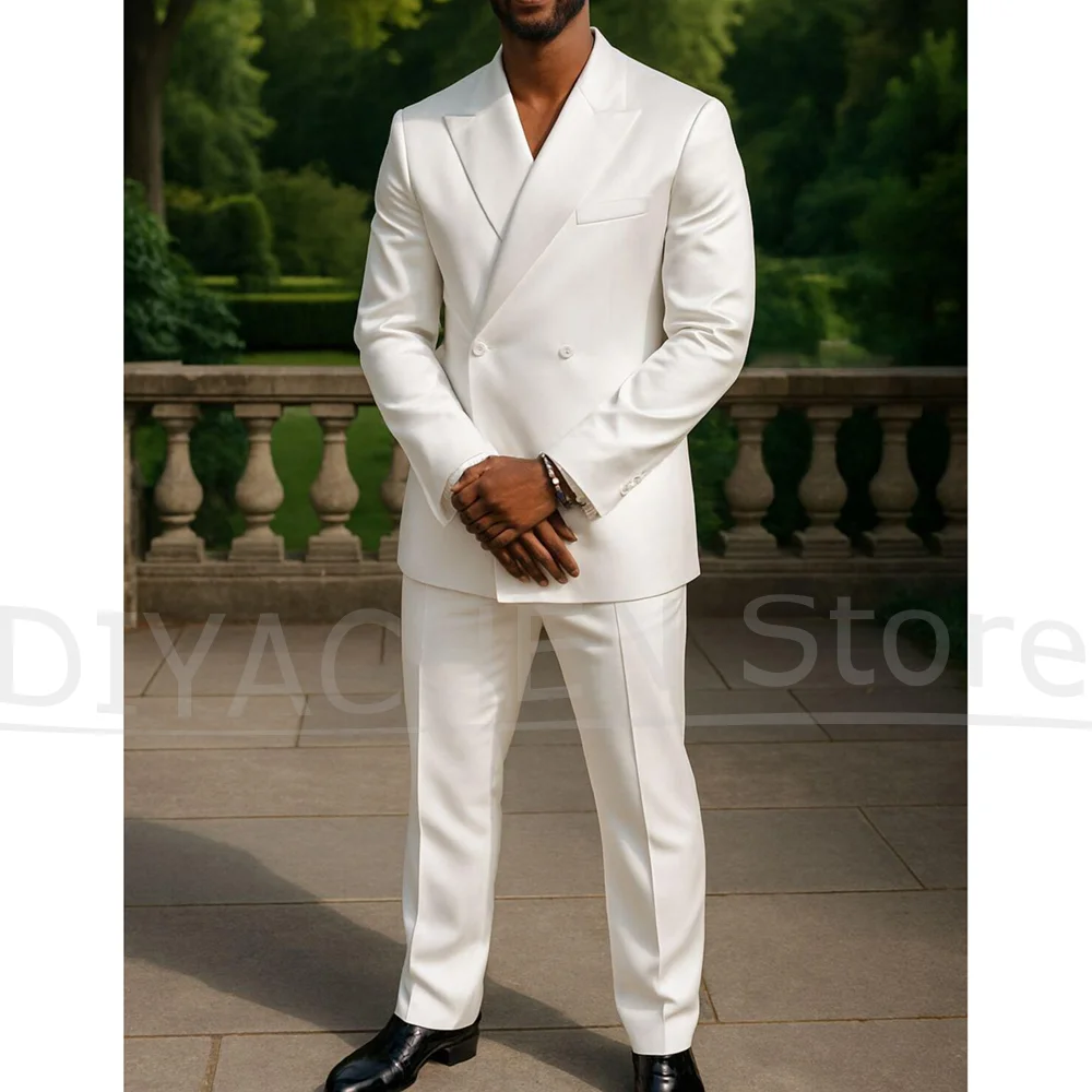 

Мужской белый двубортный костюм, элегантный пиджак и брюки, комплект из двух предметов, формальный деловой смокинг для свадьбы, вечеринки, жениха