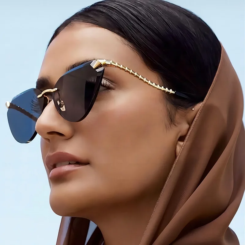 

Cat Eye Rimless Sunglasses Women 2025 Luxury Brand Designer Trendy Metal Frameless Sun Glasses For Ladies Vintage Eyewear UV400