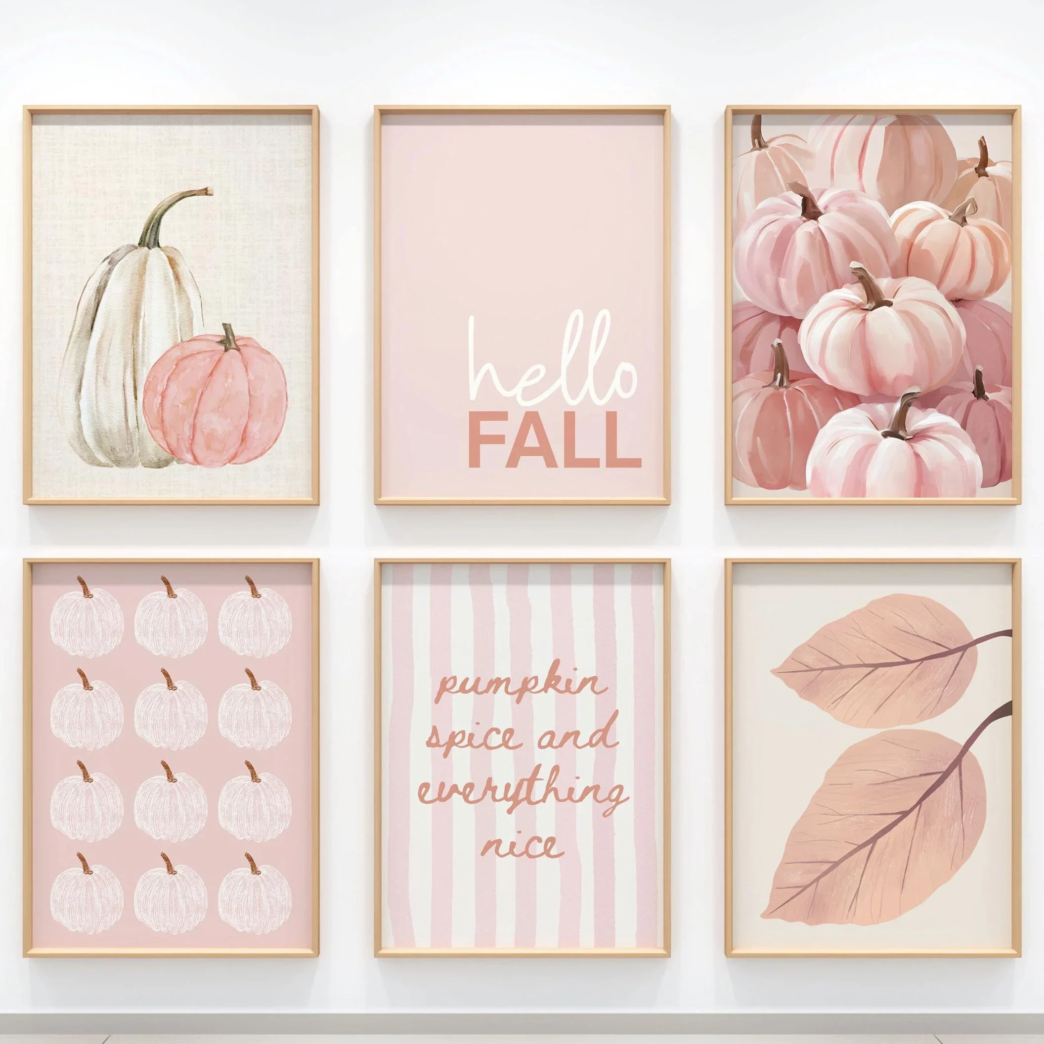 1pc frameless Canvas Painting Fall Wall Art Pink Autumn Gallery Poster Bundle Thanksgiving Wall Art Hello Fall Printable Pumpkin
