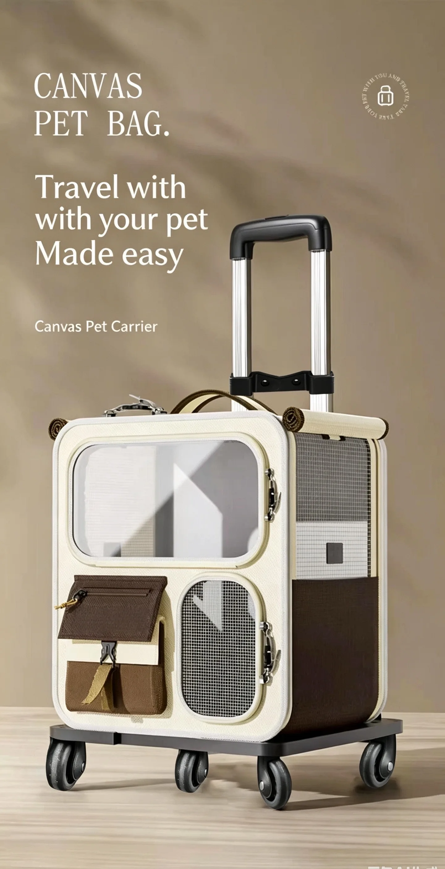 Cat Carrier Bag for Outings, Large Capacity, Multi-Cat Pet Portable Carrier, Multifunctional Wheeled Trolley Box, Transparent Backpack