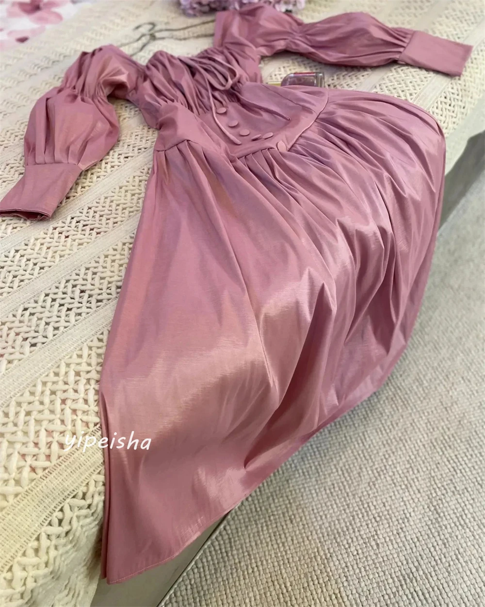 Jiayigong  Jersey Button Ruched Homecoming A-line Square Neck Bespoke Occasion Gown Midi Dresses Saudi Arabia