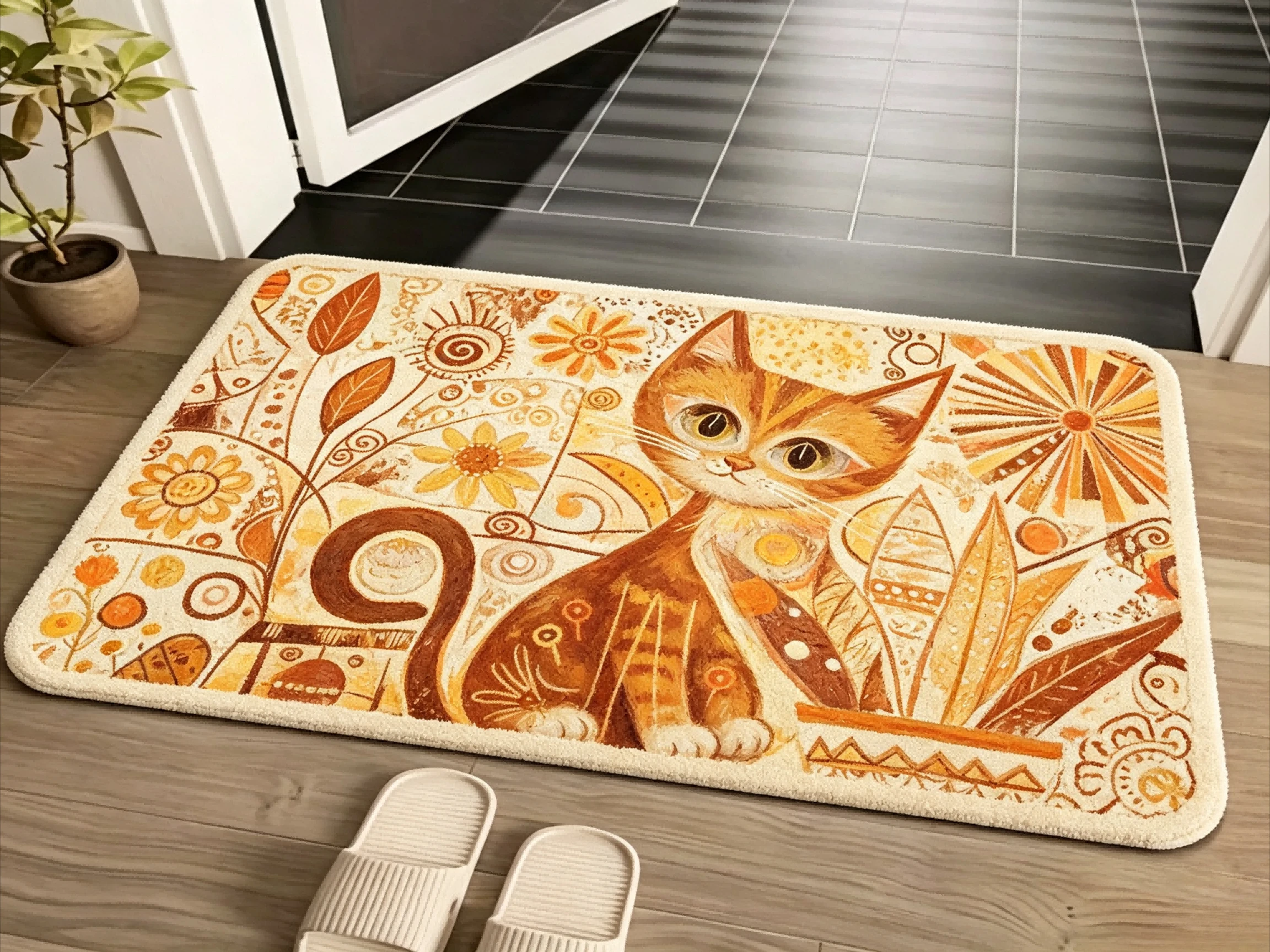 Cute Husky Puppy Area Rug Delicate Spring Floral Art Print Sweet Cartoon Pet Graphic Rug for Living Room Bedroom Home Space