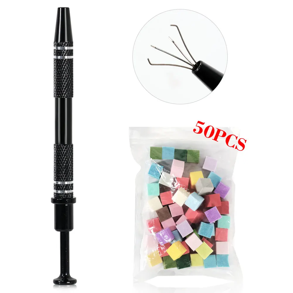 Nail Stamping Plates with Sponge Puff Aluminum Alloy 4 Claw Manicure Grabber Tool for Nails Art Polish Stamp Transfer Applicator