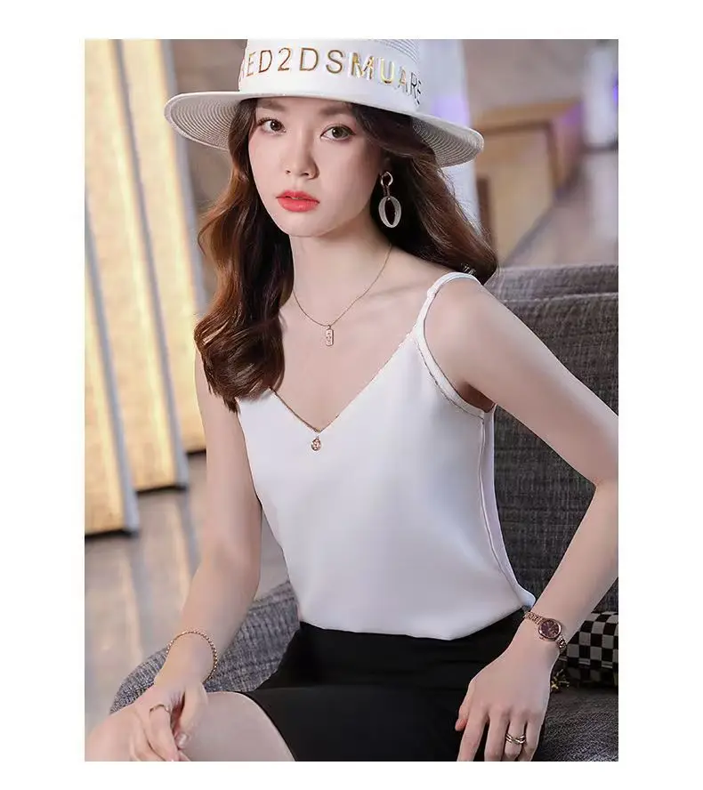 

Spring and summer suit with camisole vest, women's solid color slim fit top, formal white base shirt