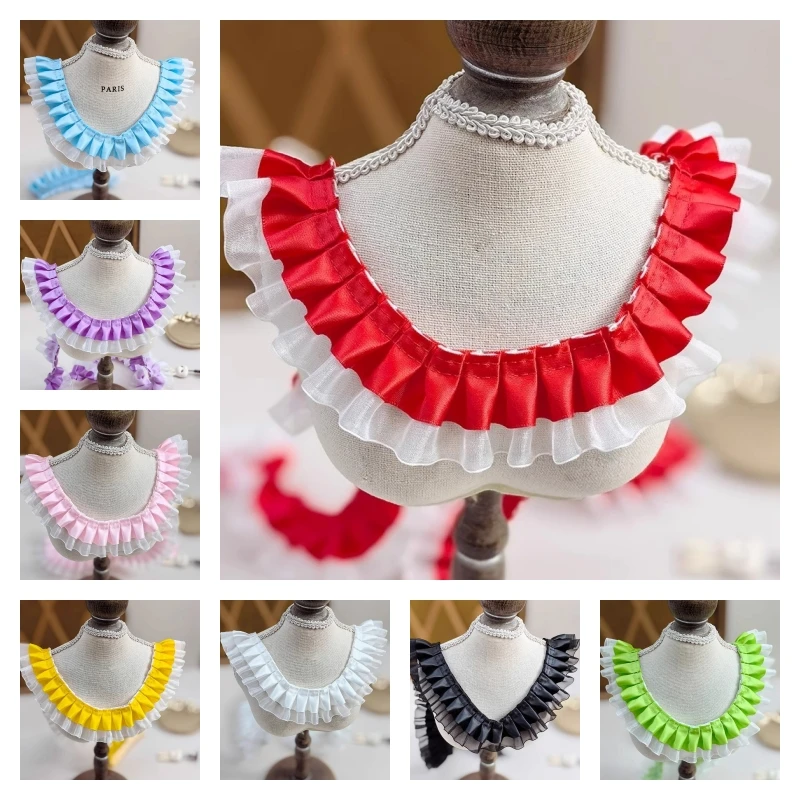 Double color T-ribbon intercolor Pleated lace DIY doll dress skirt Handmade crafts picture frame flower basket edge decoration