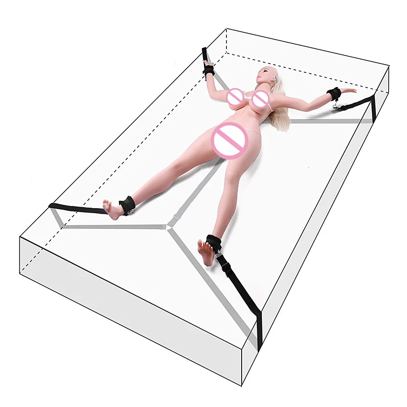 Sex Bed Restraints BDSM Sex Toy with Handcuffs Ankle Restraint SM Slave Couple Adult Game Eye Blinder Tickler Nipple Clamp Set