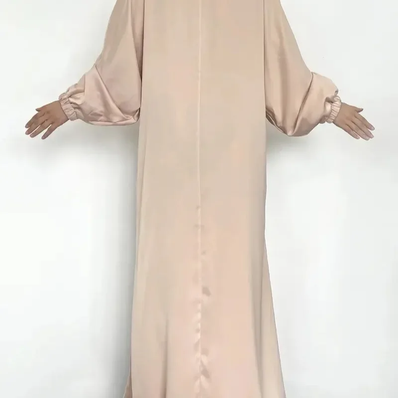 Middle East Best-selling Muslim Womens Simple Loose Solid Color Dress Satin for Women