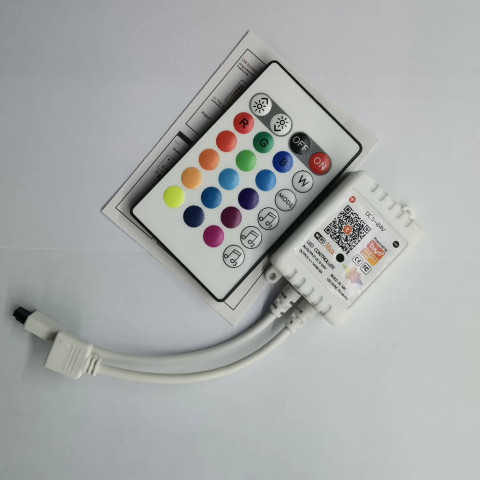 

Контроллер для светодиодной ленты Tuya Wi-Fi с музыкальным управлением, DC5-24V, 24-кнопочный ИК-пульт, умное голосовое управление для светодиодных лент 5050 2835 RGB.