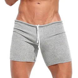 Mens Sexy Drawstring  Ribbed Sleepwear Shorts Outdoor Sports Jogging Gym Sportswear Short Pants Holiday Casual Slim Male Shorts