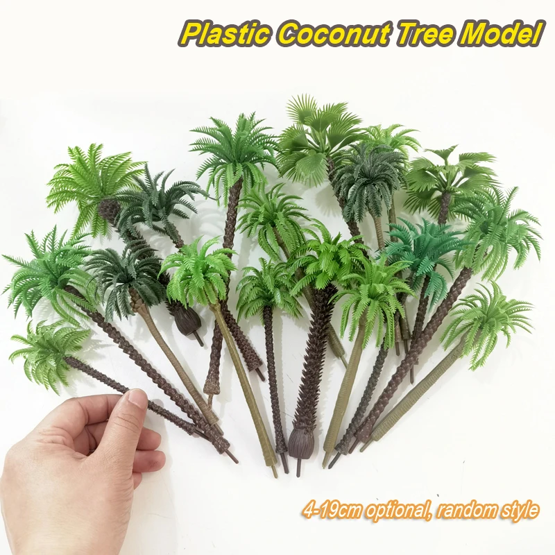 

4-19cm set Landscape coconut tree model miniature Model palm coconut building sand table decoration scale train railroad layout