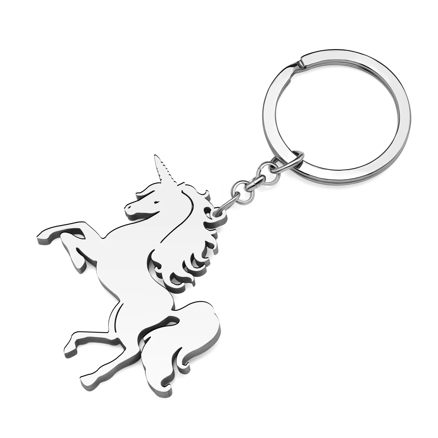 Bonsny Acrylic Stainless Steel Silver-plated Running Unicorns Keychains Animals Jewelry Key Rings Chains Car Charms For Women