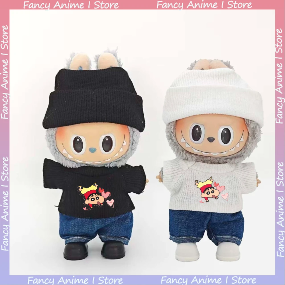 

For 15-17cm Labubu Doll Clothes Cartoon Crayon Shin-chan Fashion Clothes with Pants and Shoes Outfit Mini Plush Doll Accessories