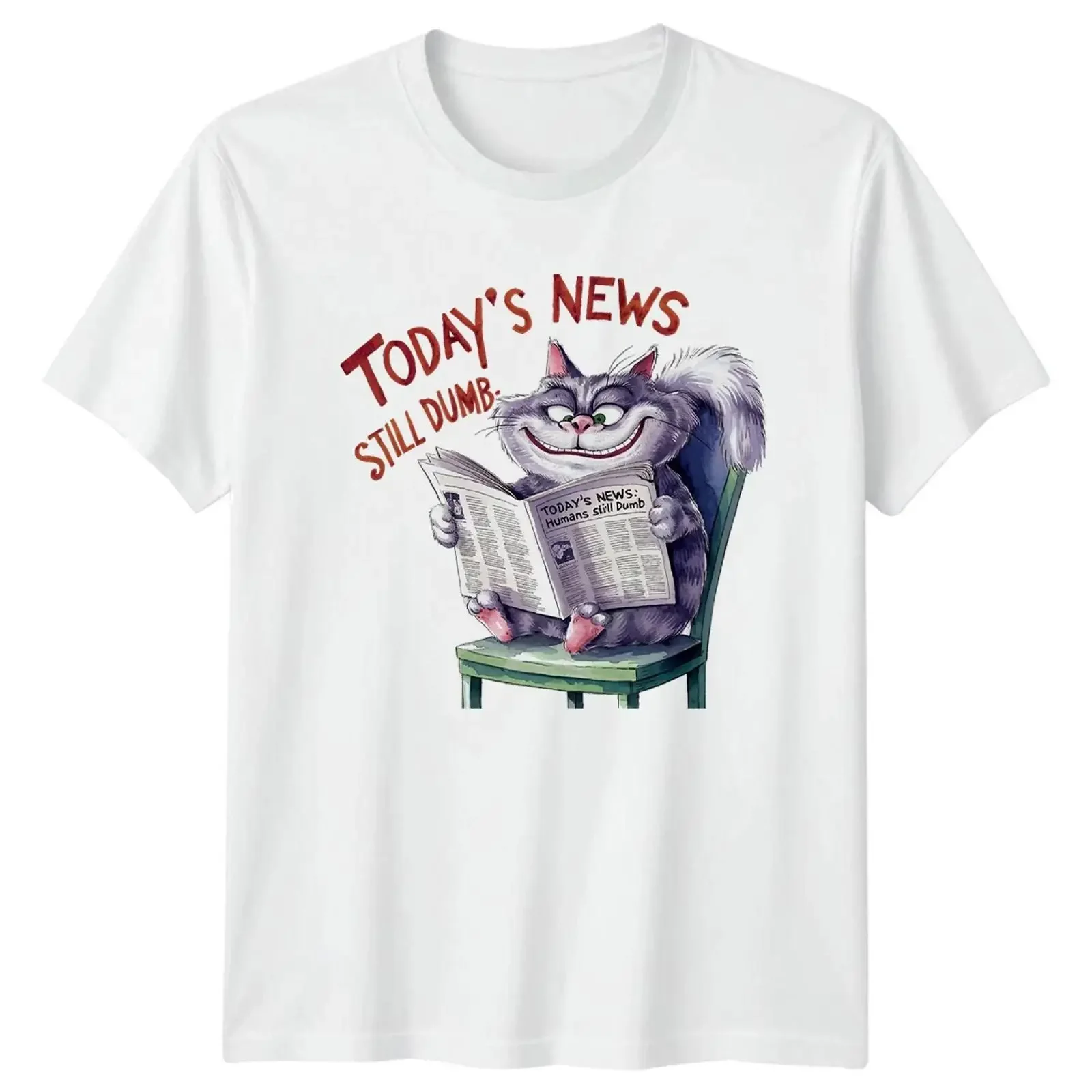 Lustiges T Shirt Katze liest Nachrichten immer noch dumm Grafik Neuheit vintage Washed homme graphic Soft Versatile Slightly