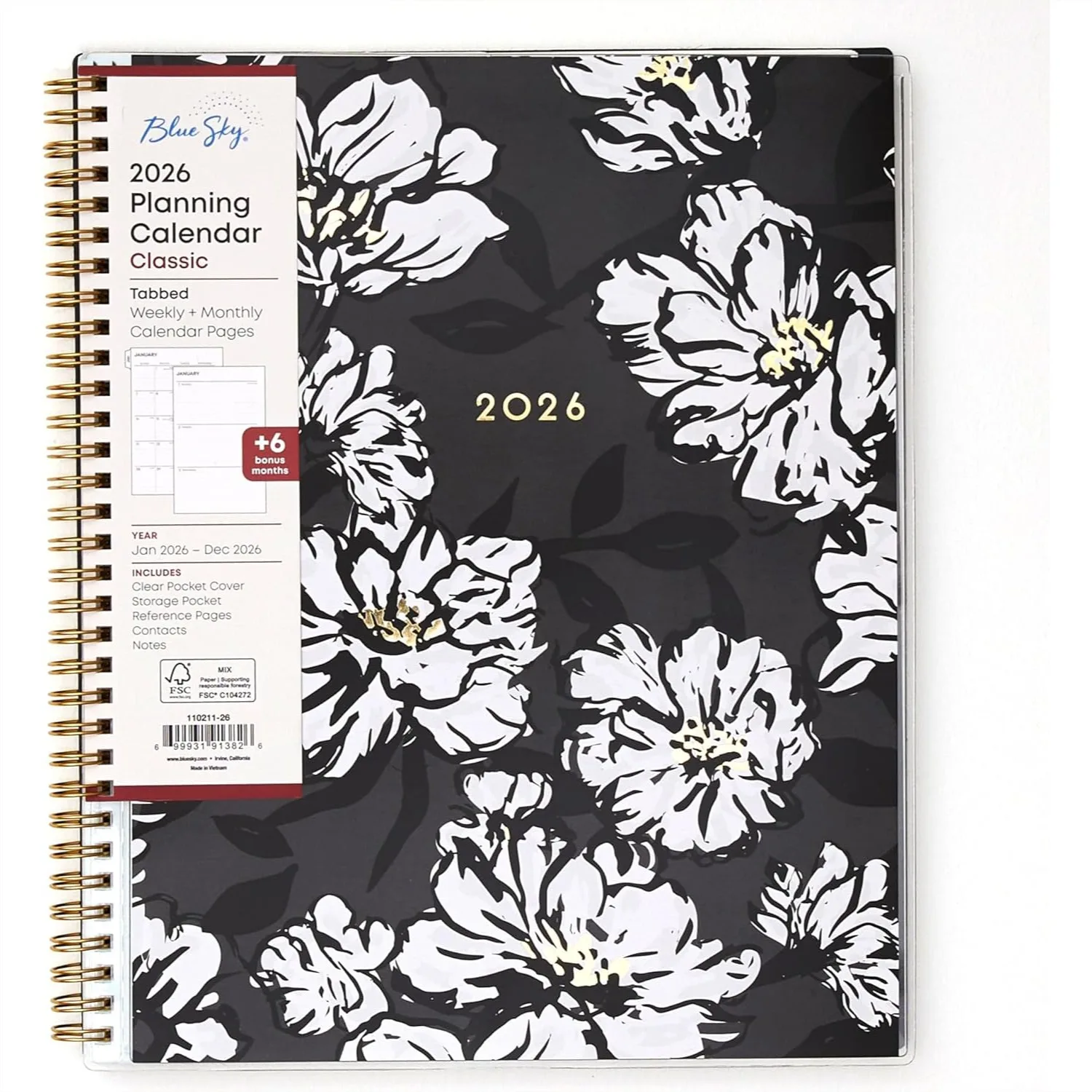 

2026 Weekly & Monthly Planner, 8.5x11, Clear Pocket Cover, Laminated Tabs, Twin Wire Binding, Storage Pocket