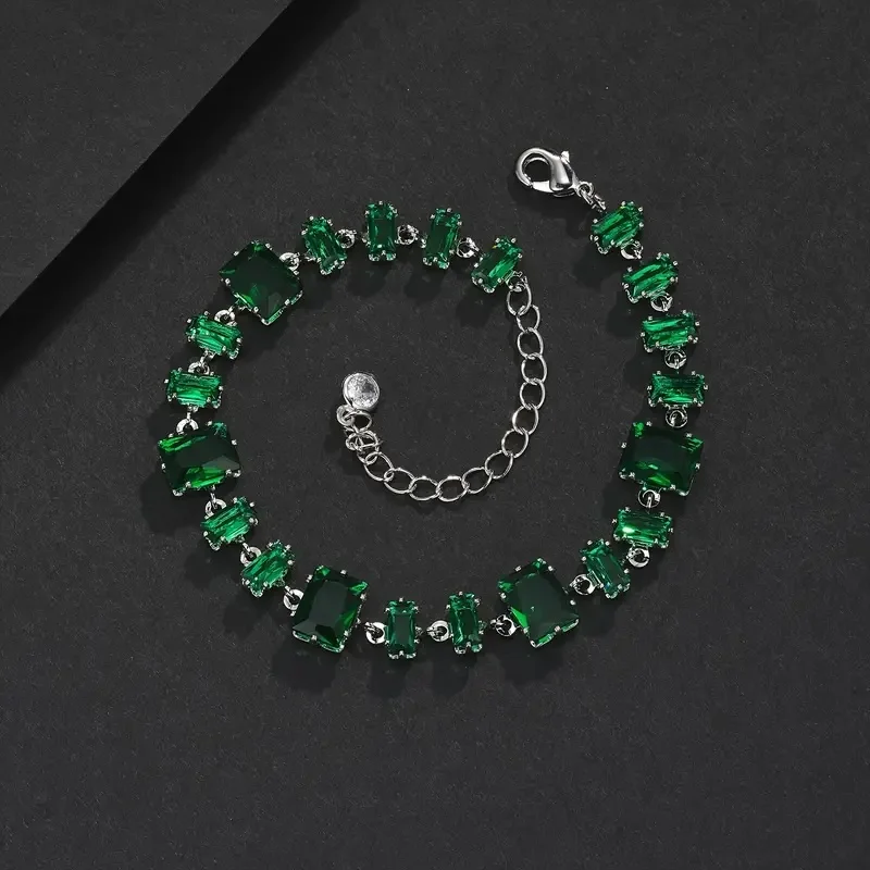 

Adjustable Green Square Irregular Bracelet Sparkling Candy Gemstones Women's Jewelry