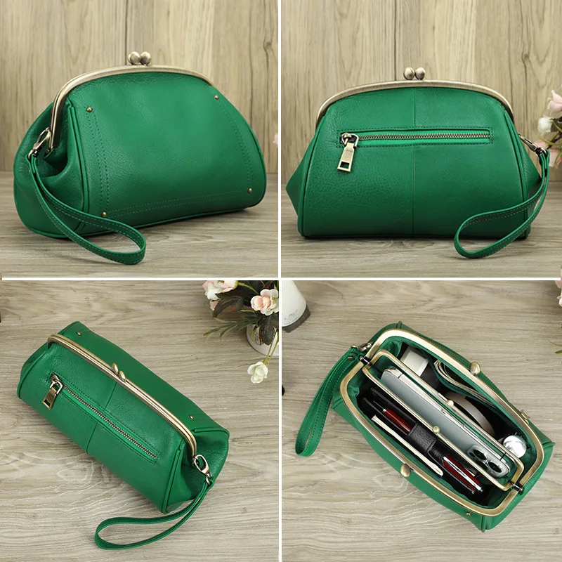 

HTS-C3059 Top Layer Cowhide High-value Women's High-quality Makeup Bag, Portable Wrist Strap, Genuine Leather Storage Bag
