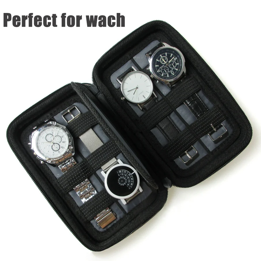 Eva Hard Shell 4-Slot Watch Case Portable Strap Data Cable Bag Waterproof Travel Watch Storage Zipper Box