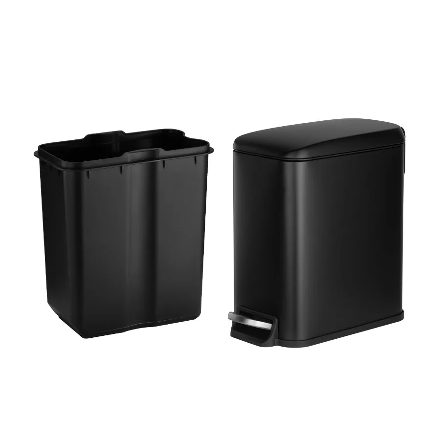 

Slim Bathroom Trash Can 11.4 x 5.71 x 10.7 Inch Compact Trashcan with Step Pedal Quiet-Close Lid 6L Steel Bin with Removable In
