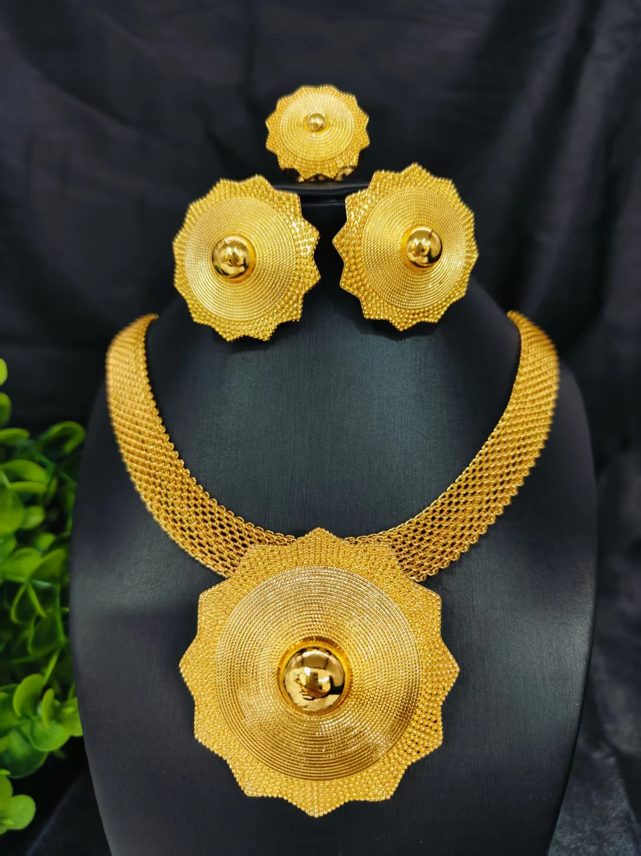 

Luxury Dubai Irregular Necklace And Earrings Sets For Women Ethiopian Indian Bridal 24k Gold Color Jewelry Set Wedding