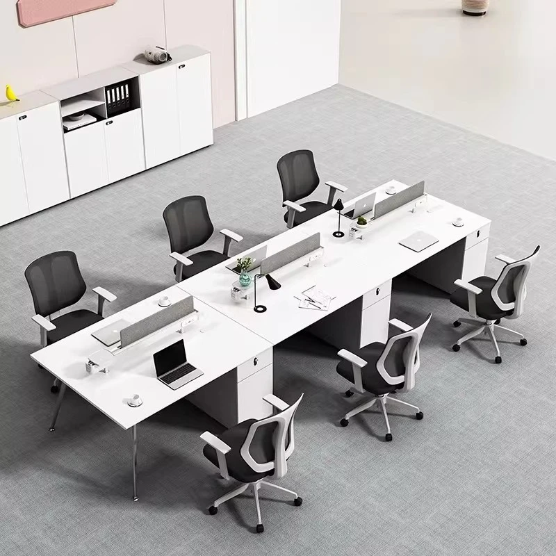 Office Desk and Chair Set for Staff with Partition Screens for 2 4 or 6 Persons Modern Minimalist White Workstation for