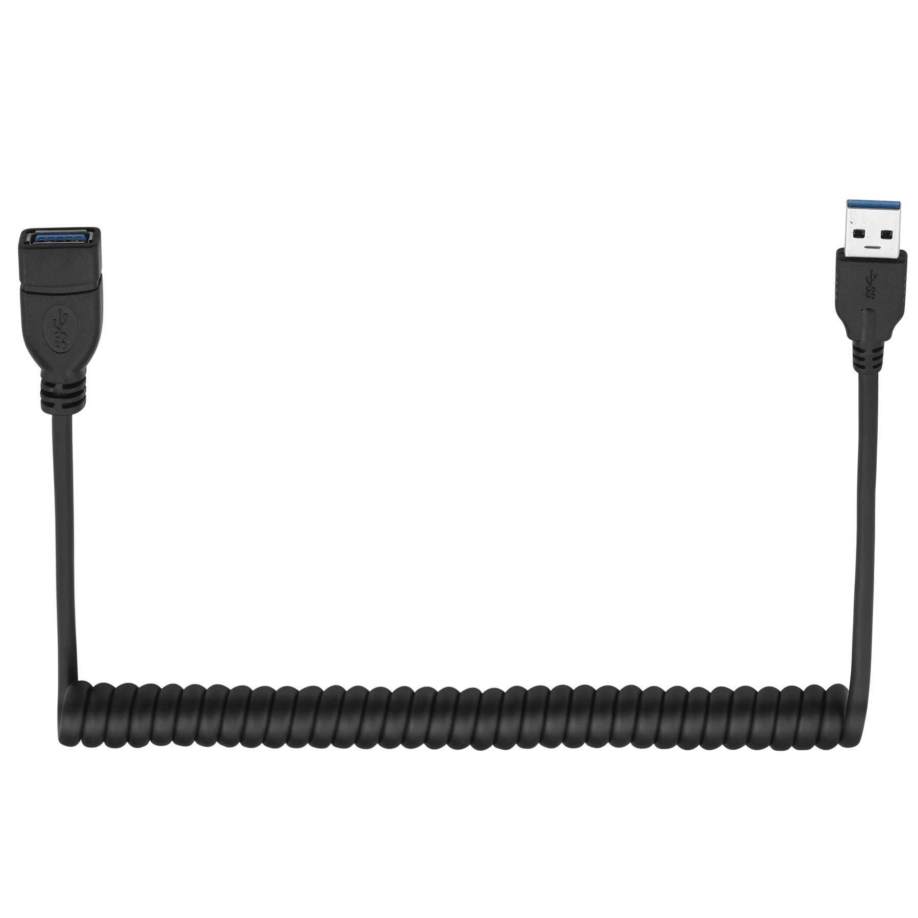 Bochara Elastic Coiled USB 3.0 Extension Cable Male to Female M/F 9+1 Copper Cores Foil+Braided Shielded
