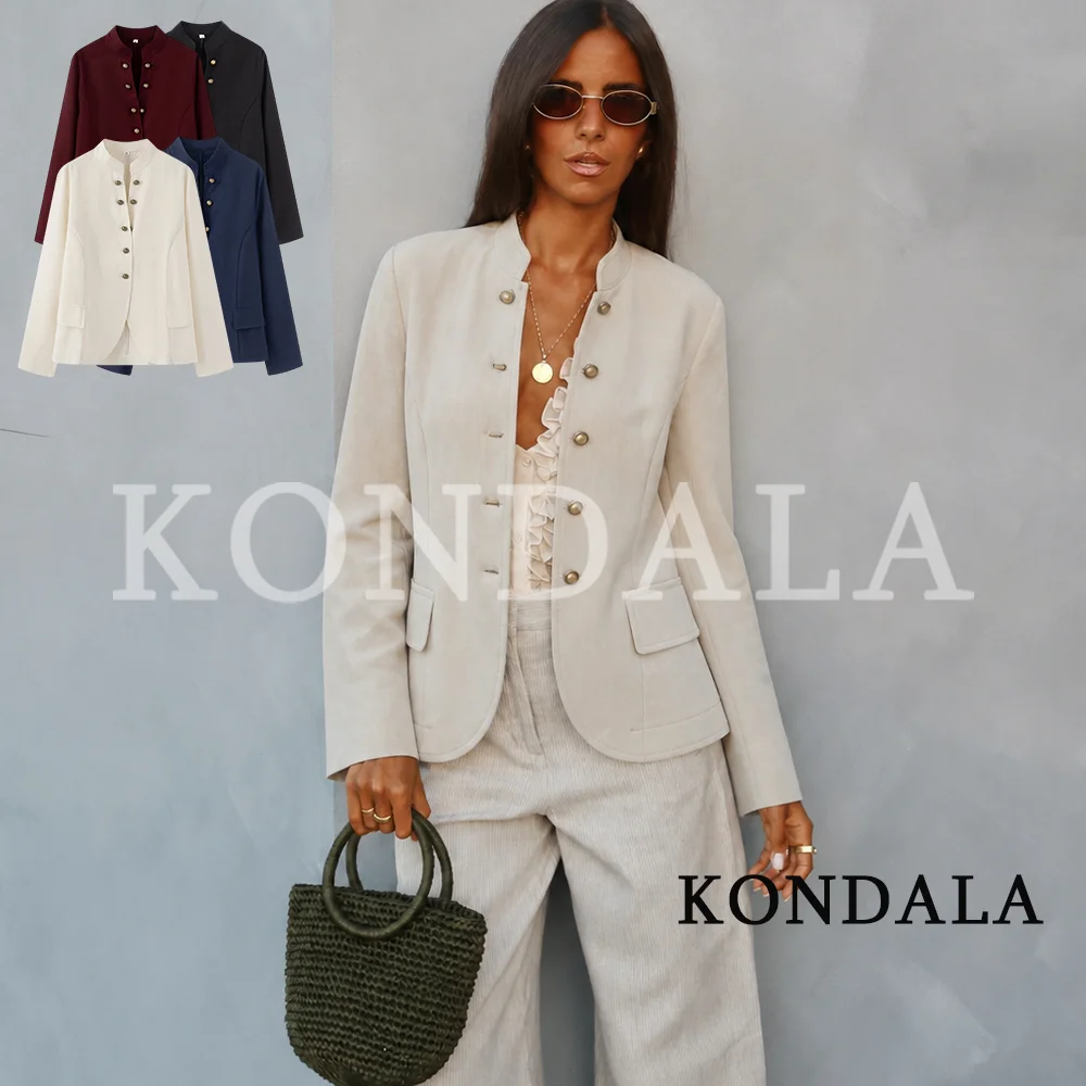 KONDALA Women Commute Chic Blazer Elegant Vintage Buttons Blazer 2026 Summer Early Fall Trendy High Street Office Lady Blazers