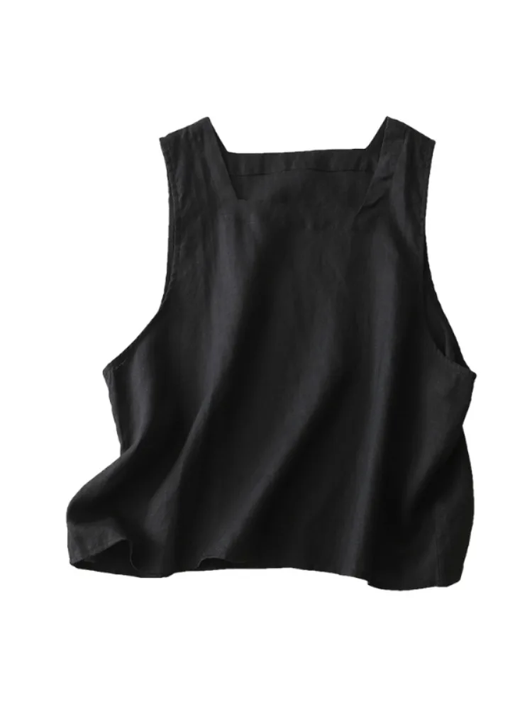 Japońska koszulka z bawełny i lnu na lato, luźna, cienka, z kwadratowym dekoltem, piękna, do noszenia pod ubraniem, cienka kamizelka do noszenia na zewnątrz.