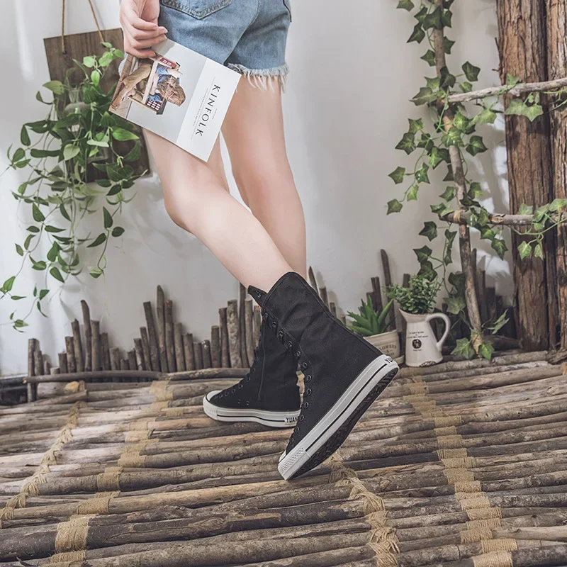 Comemore-Chaussures Canisées en Toile pour Femme, Baskets Classiques Blanches et Noires, Décontractées, Style Punk, Plates, 43, Automne 2021