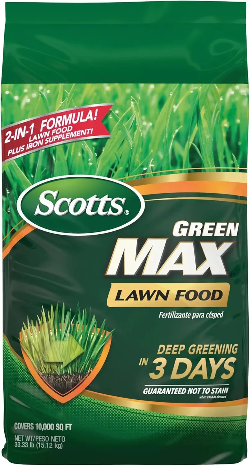 

Green Max Lawn Fertilizer with Iron Supplement, Covers 10,000 sq. ft., 33.33 lbs for Healthy Grass